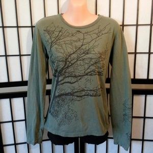 Prana Green Long Sleeve Tree Print Organic Medium